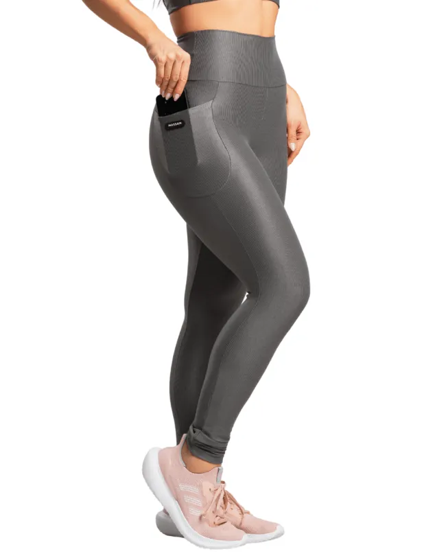 Legging Canelada com Bolso Grafite