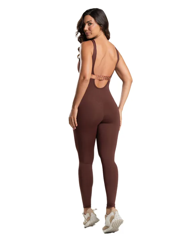 Macacão Fitness Slim Modelador Marrom